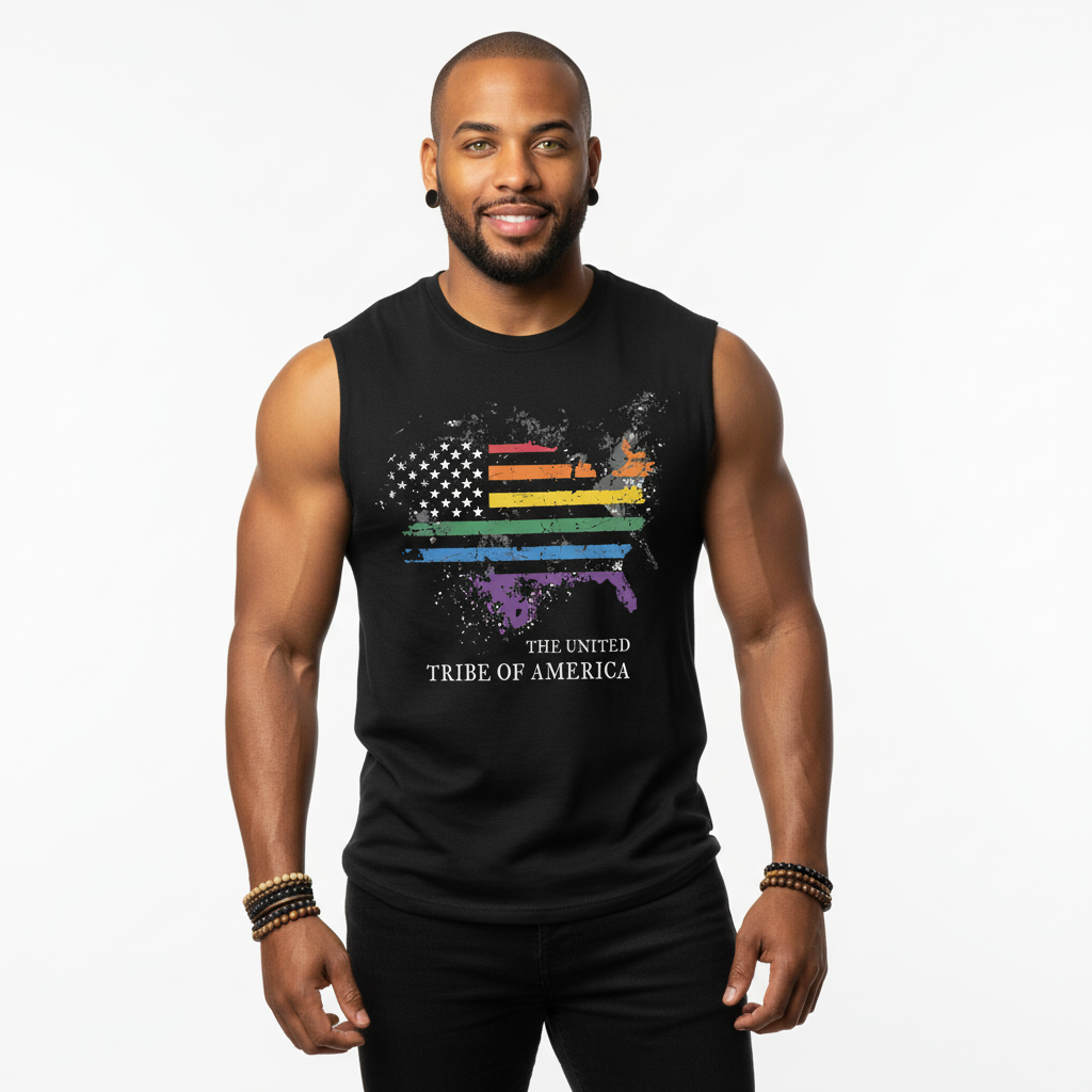 The United Tribe Of America - Jersey Muscle Tank! Distressed Pride American Flag