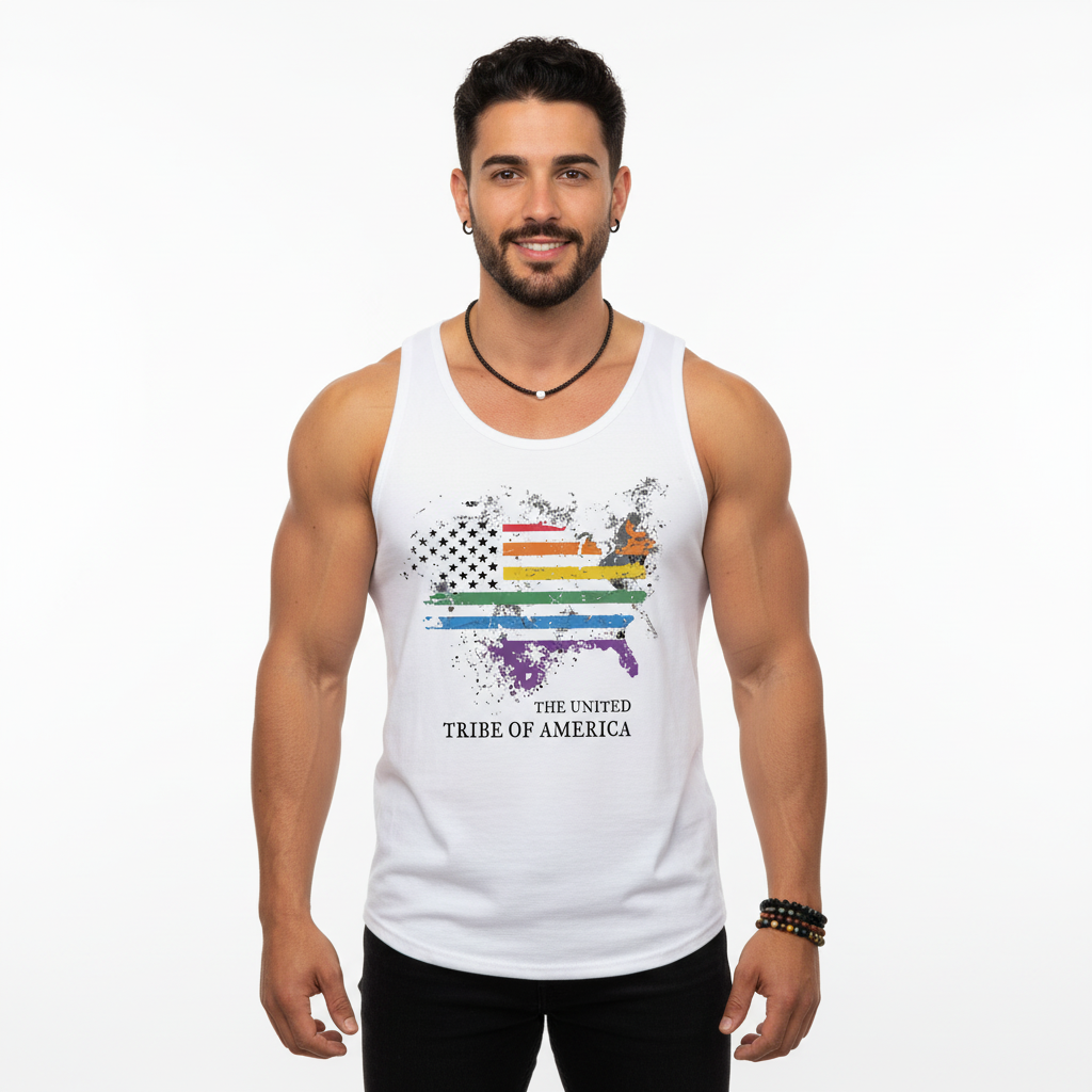 The United Tribe Of America - White Tank Top! Distressed Pride American Flag
