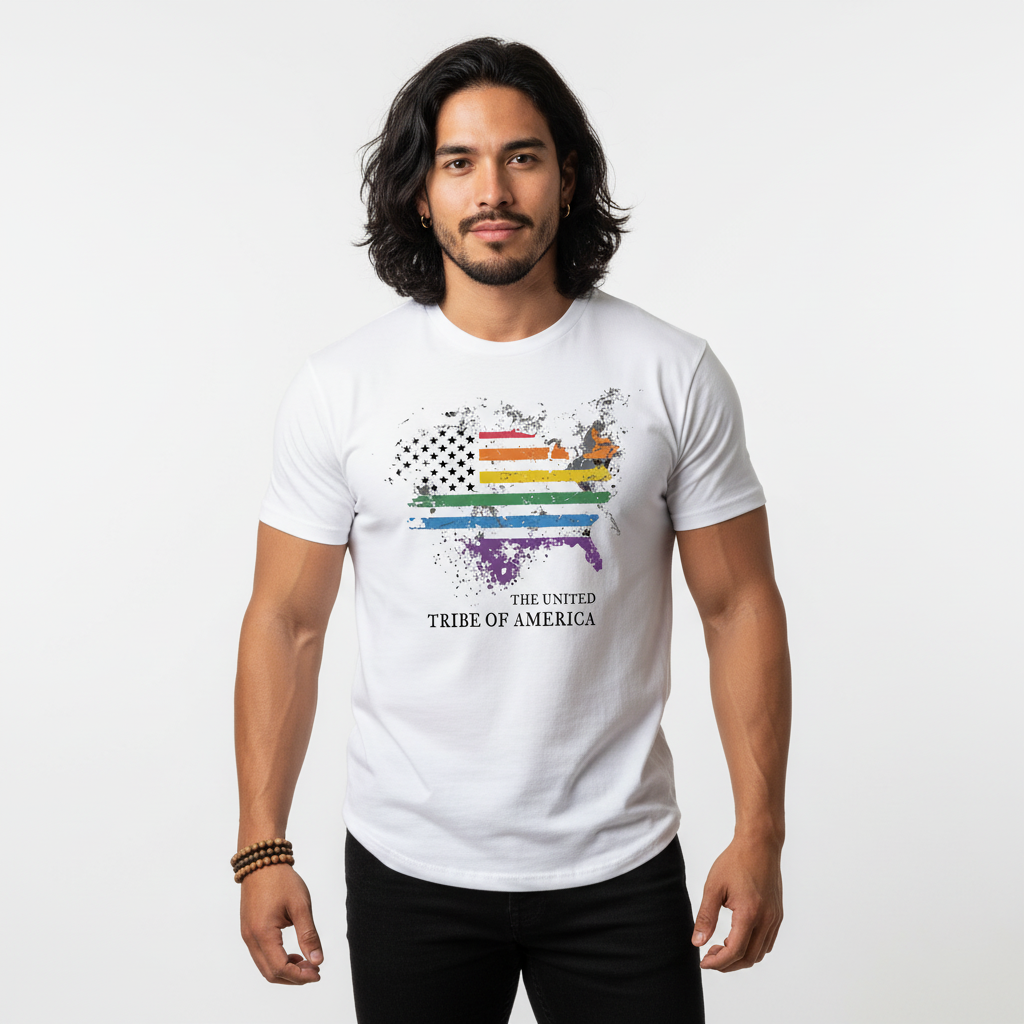 The United Tribe Of America - White T-Shirt! Distressed Pride American Flag