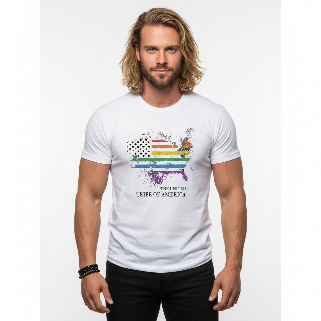 The United Tribe Of America - White T-Shirt! Distressed Pride American Flag