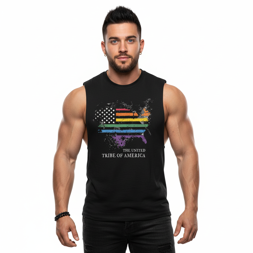 The United Tribe Of America - Jersey Muscle Tank! Distressed Pride American Flag