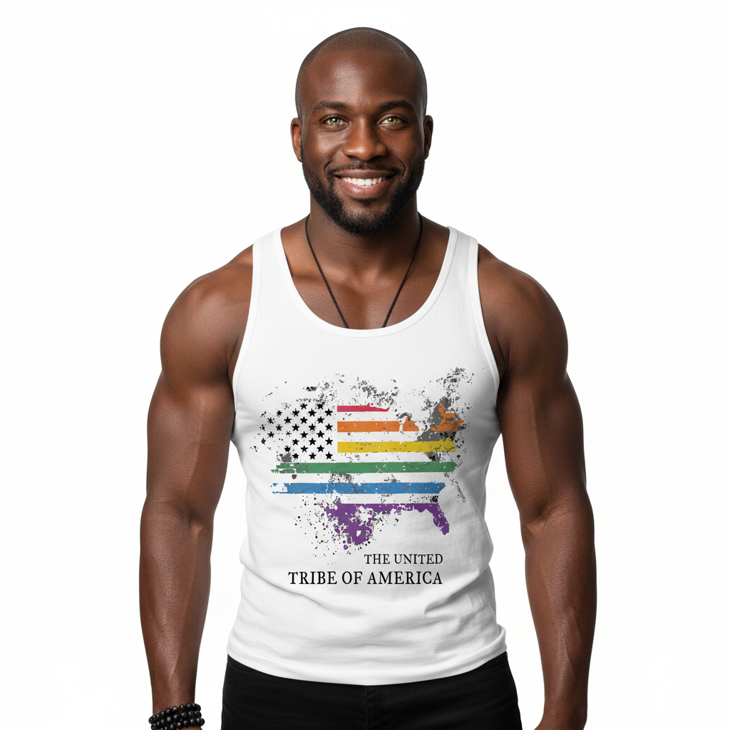 The United Tribe Of America - White Tank Top! Distressed Pride American Flag