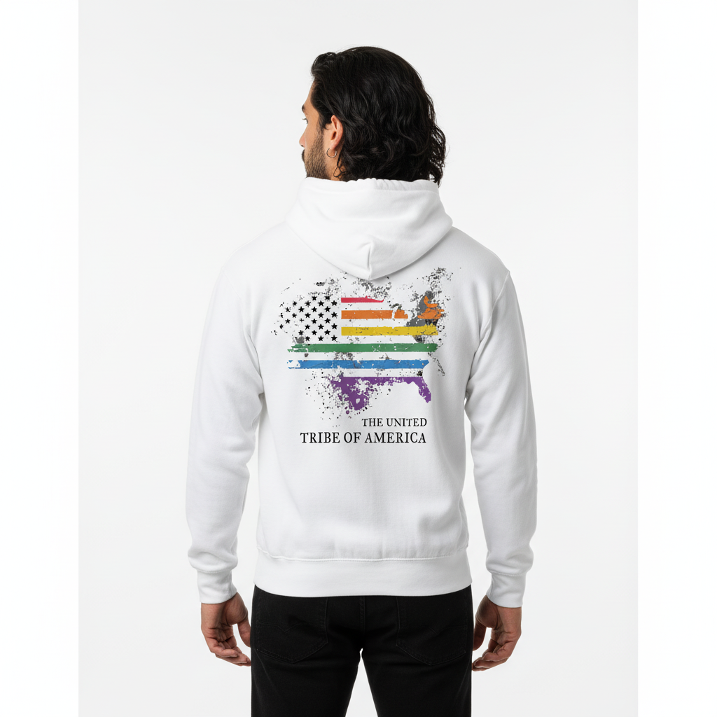 The United Tribe Of America - White Hoodie! Distressed American Pride Flag