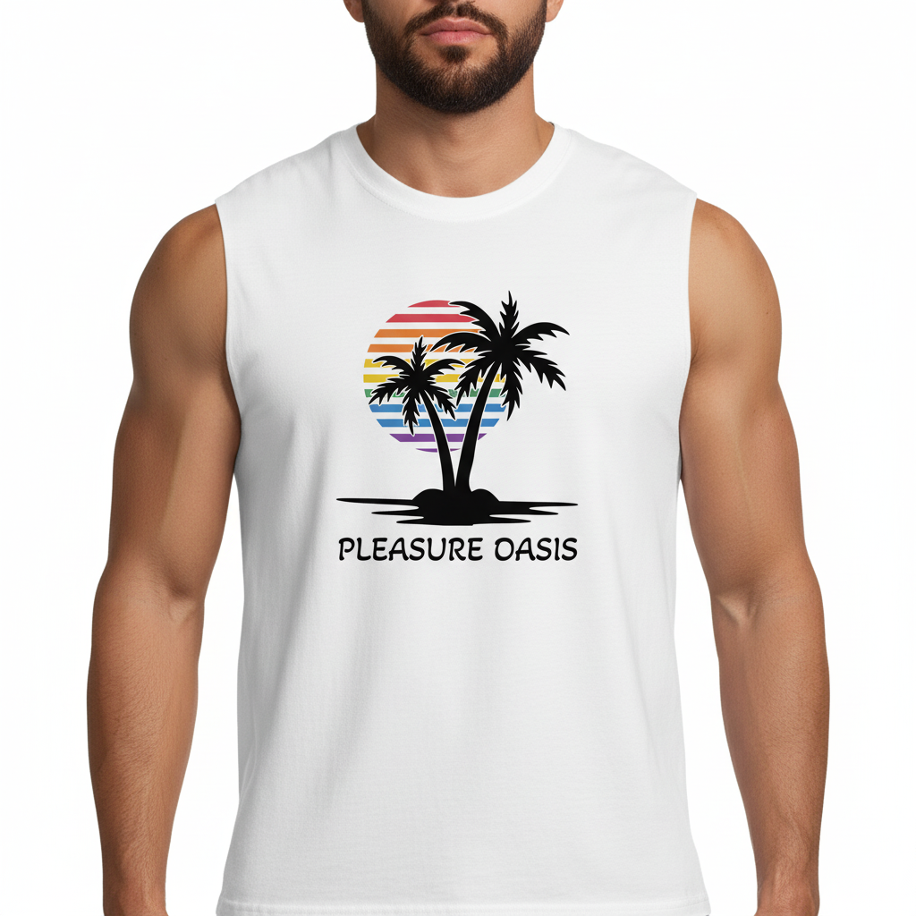 Pleasure Oasis Palm Tree - Jersey Muscle Tank Black On White