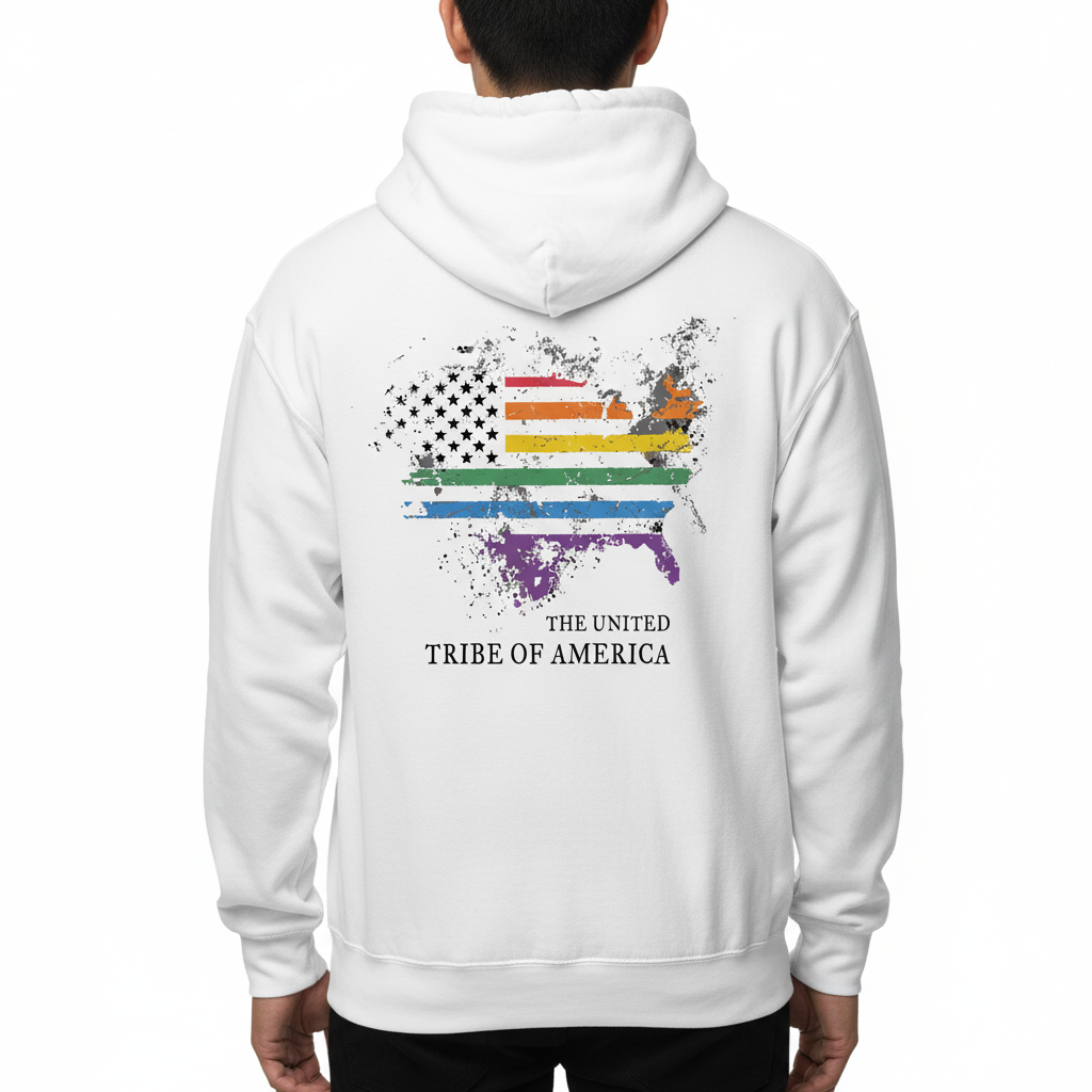 The United Tribe Of America - White Hoodie! Distressed American Pride Flag
