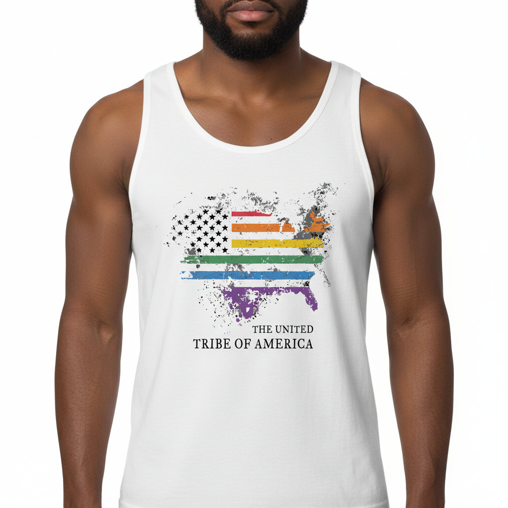 The United Tribe Of America - White Tank Top! Distressed Pride American Flag