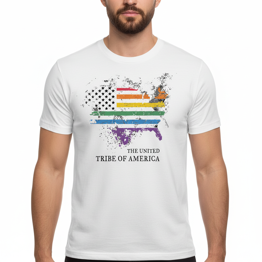 The United Tribe Of America - White T-Shirt! Distressed Pride American Flag