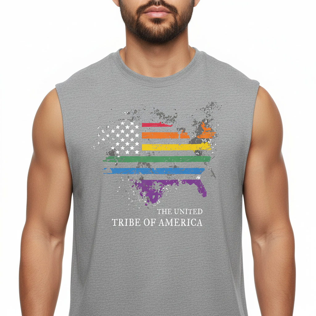 The United Tribe Of America - Jersey Muscle Tank! Distressed Pride American Flag
