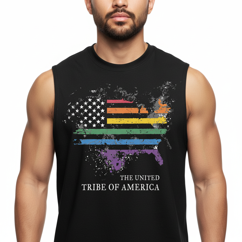 The United Tribe Of America - Jersey Muscle Tank! Distressed Pride American Flag