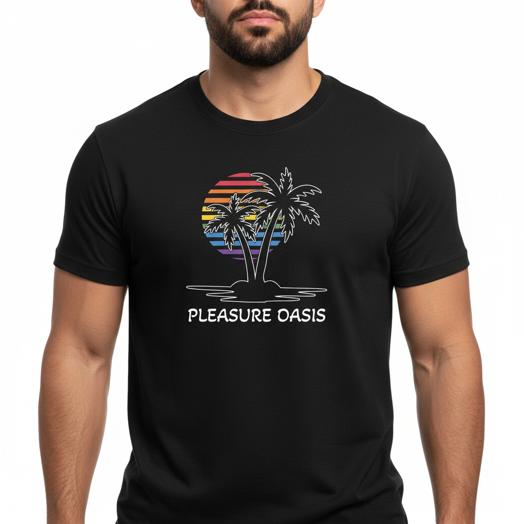 Pleasure Oasis - T-Shirt - Black & White Palm Tree