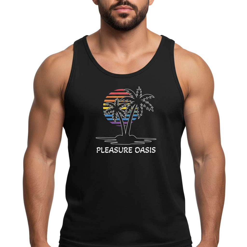 Pleasure Oasis - Tank Top - Black & White Palm Tree
