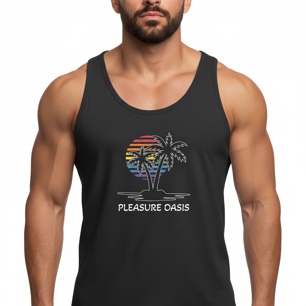 Pleasure Oasis - Tank Top - Black & White Palm Tree