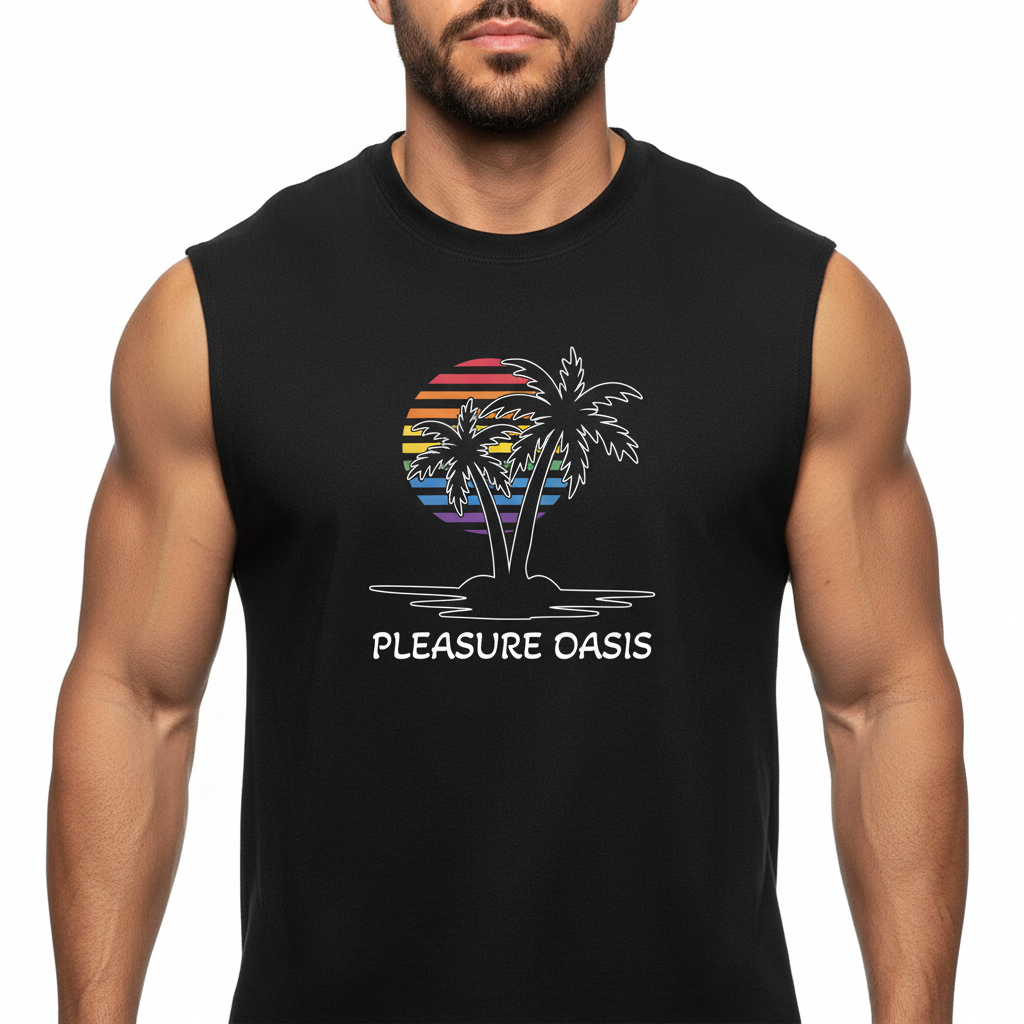 Pleasure Oasis — Muscle Tank -  Black & White Palm Tree
