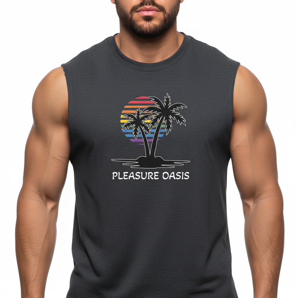 Pleasure Oasis — Muscle Tank -  Black & White Palm Tree