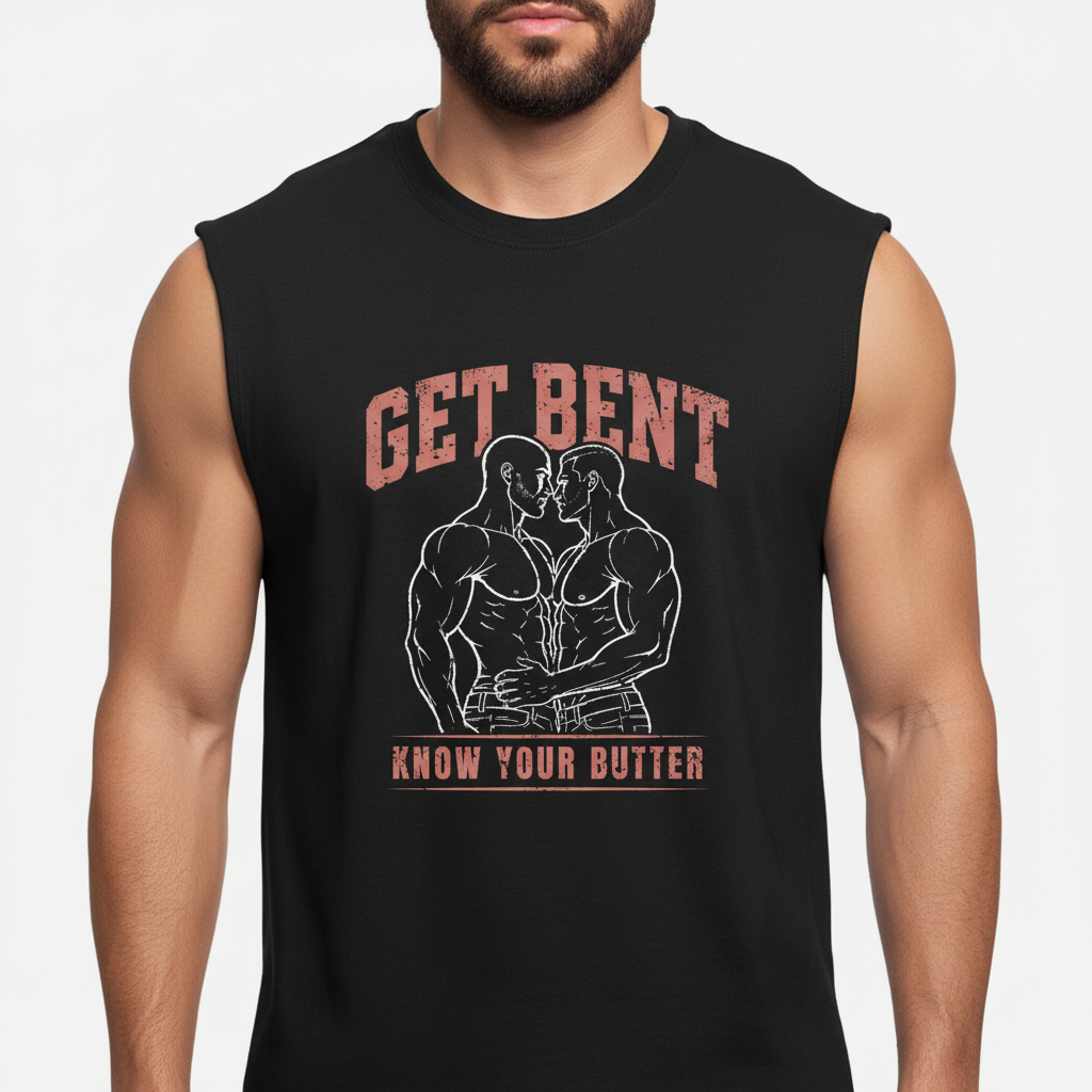 Get Bent! Know Your Butter! Red & White Muscle Tank