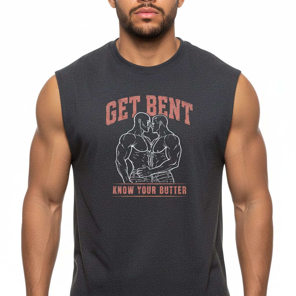 Get Bent! Know Your Butter! Red & White Muscle Tank