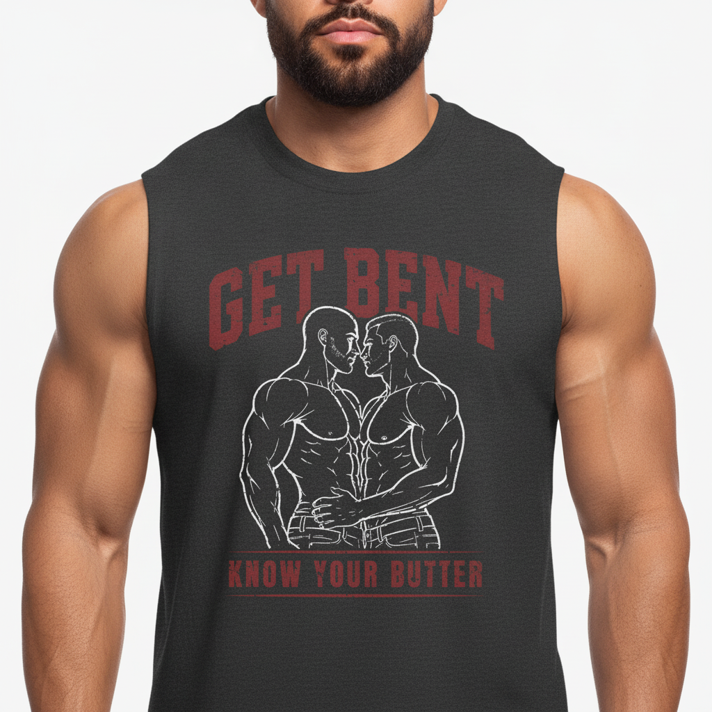 Get Bent! Know Your Butter! Red & White Muscle Tank